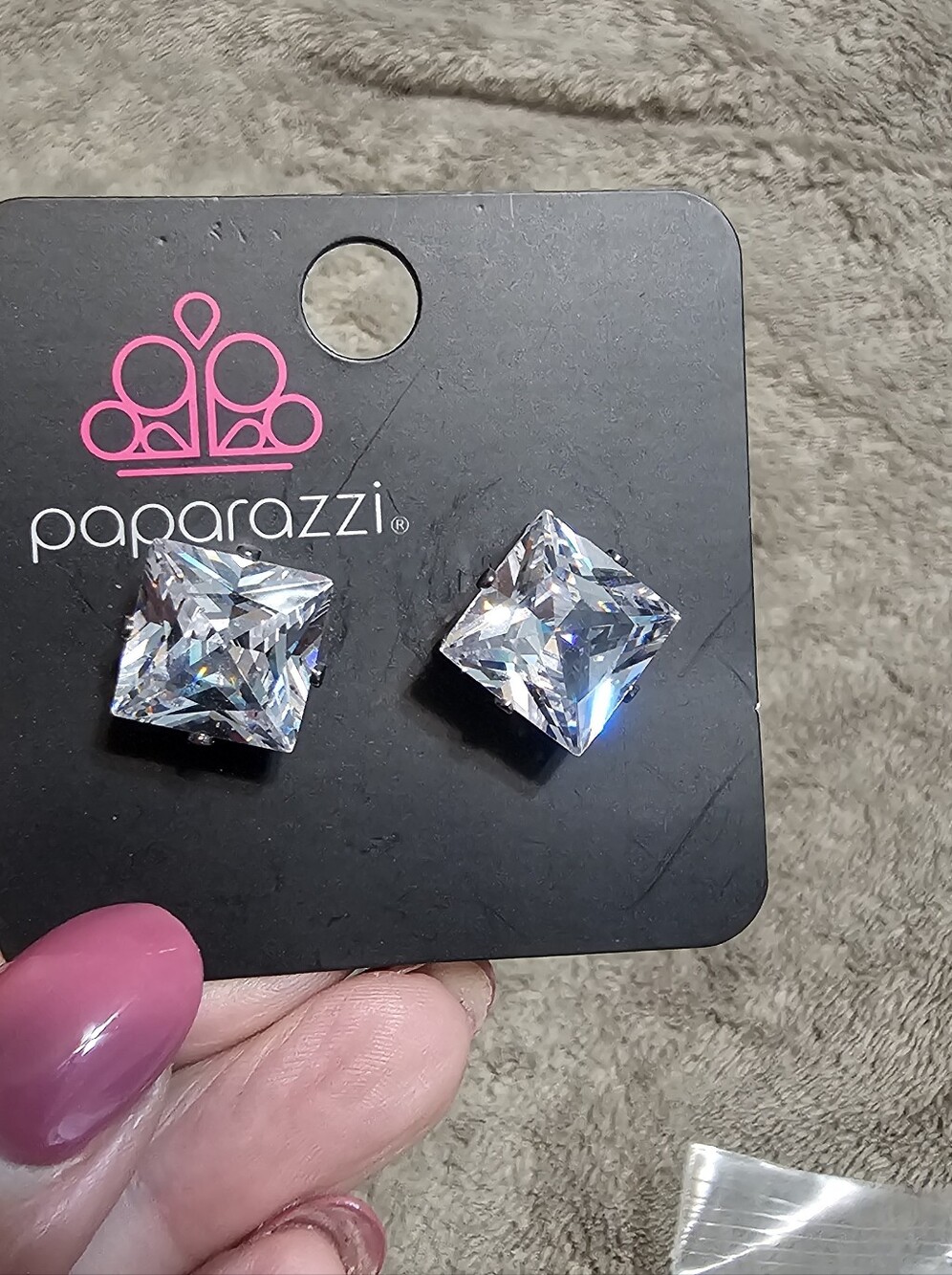 2 Pair Of EarringsPaparazzi Clear Square Crystal Stud Earrings - Sparkling White